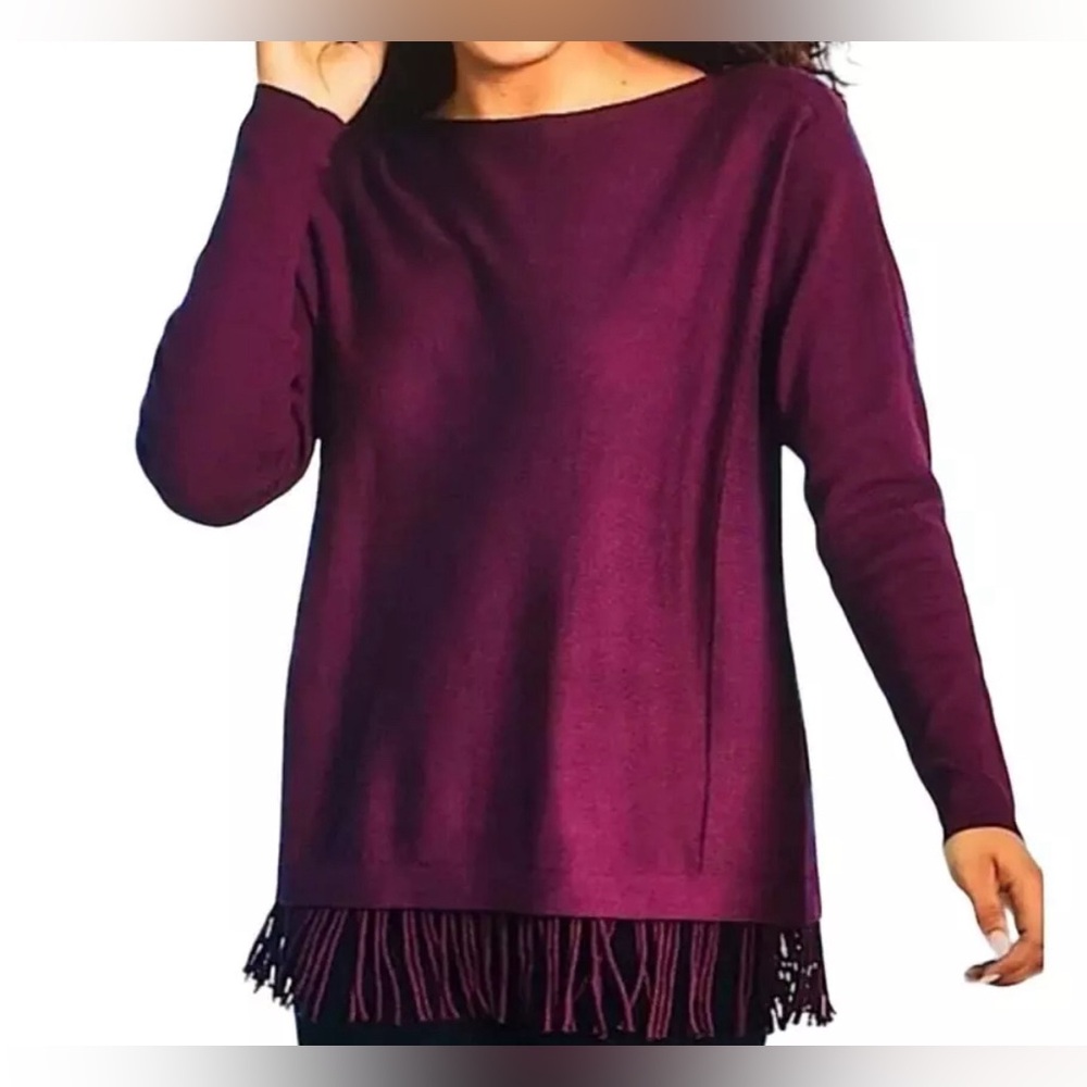 Lilly Pulitzer Glenda Sweater Women's XS Burgundy Fringe Dolman Boatneck Boho✅
